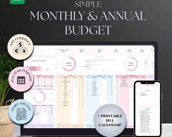 Simple Monthly Budget Tracker Google Sheets Template (Digital Download) with Bill Calendar