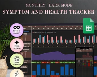 Google Sheets Daily Symptom Tracker: Dark Mode Symptom Log And Correlation Analyzer (Instant Download)