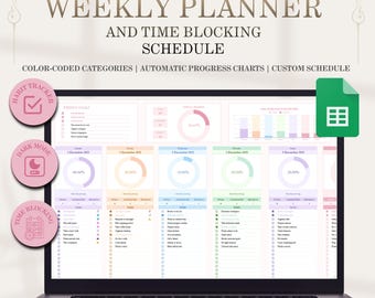 Dark Mode Weekly Planner and Time Blocking Schedule - Monthly Calendar and To Do List