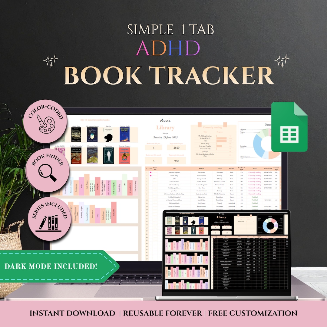 Adhd Reading Pattern ADHD Reading Tracker Google Sheets: Color-coded Digital Bookshelf ...