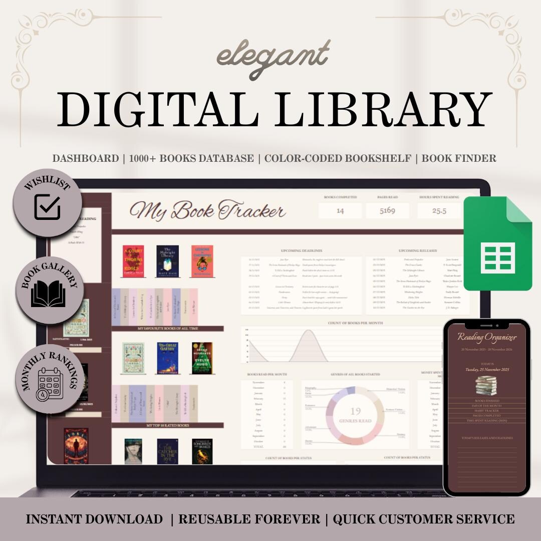 Elegant Digital Library: Google Sheets Reading Log and Color-coded Book ...
