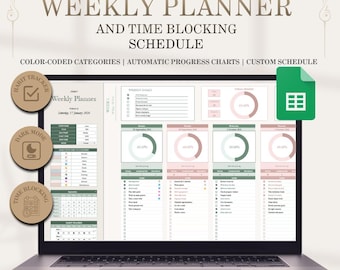 Dark Mode Weekly Planner and Time Blocking Schedule - Monthly Calendar and To Do List