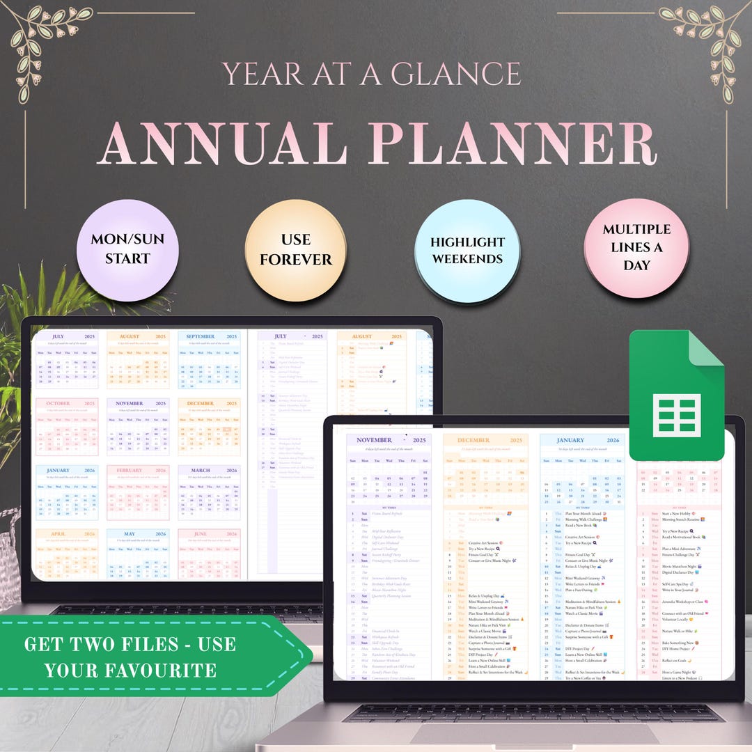 Year at a Glance Planner: Monthly Event Tracker and Weekly Planner - Etsy