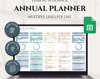 Year at a Glance Tracker: Undated Full Year Automated Calendar Google Sheets Spreadsheet