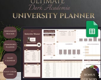 Dark Academia University Planner: Planer akademicki i śledzenie zadań w Arkuszach Google (do pobrania natychmiast)