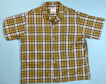 Vintage 1950s XL Extra Large 1960s Plaid Loop Collar Short Sleeve Mens Shirt Cotton