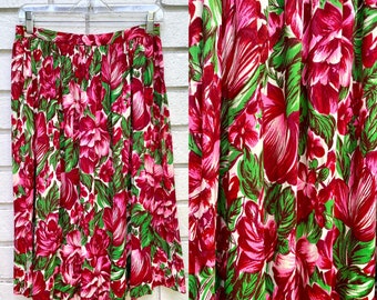 Vintage 1940s Rayon Jersey Dayglo Floral Print Swing Skirt