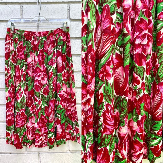 Vintage 1940s Rayon Jersey Dayglo Floral Print Sw… - image 1