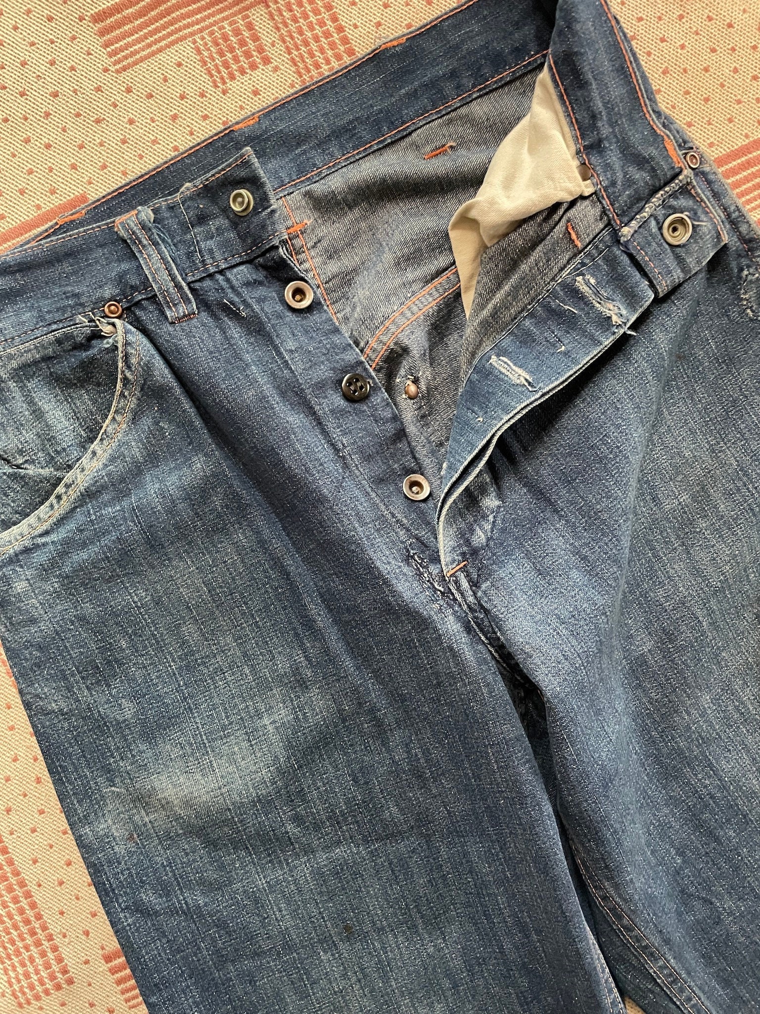 Kleding Gender-neutrale kleding volwassenen Jeans Vintage 40s 50s Key Imperial Carpenter Work Jeans hidden selvedge denim size 32 waist 