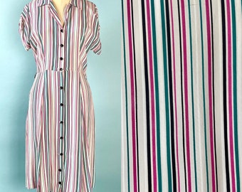 Vintage 1940s Striped Rayon Shirt Dress