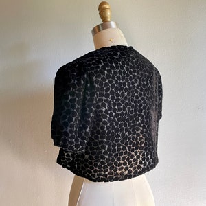 Vintage 1930s Cut Silk Velvet Bolero Style Jacket cover-up with Puff Sleeves. image 2