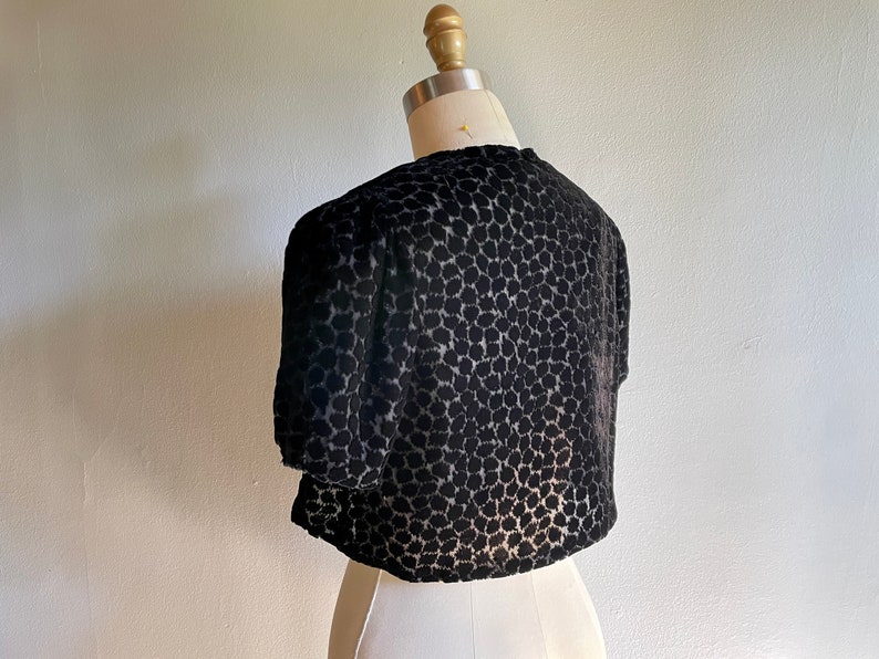 Vintage 1930s Cut Silk Velvet Bolero Style Jacket cover-up with Puff Sleeves. image 2