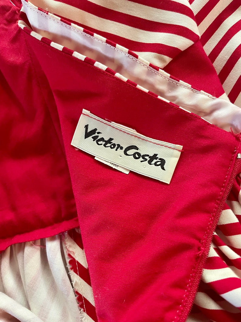 Vintage VICTOR COSTA 1980s Candy Stripe Cinch Waist Bustier Strapless Dress image 8