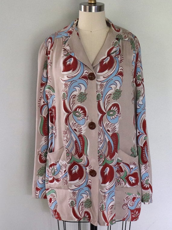 Vintage 1940s Artist Smock Cover Up Jacket Rayon N