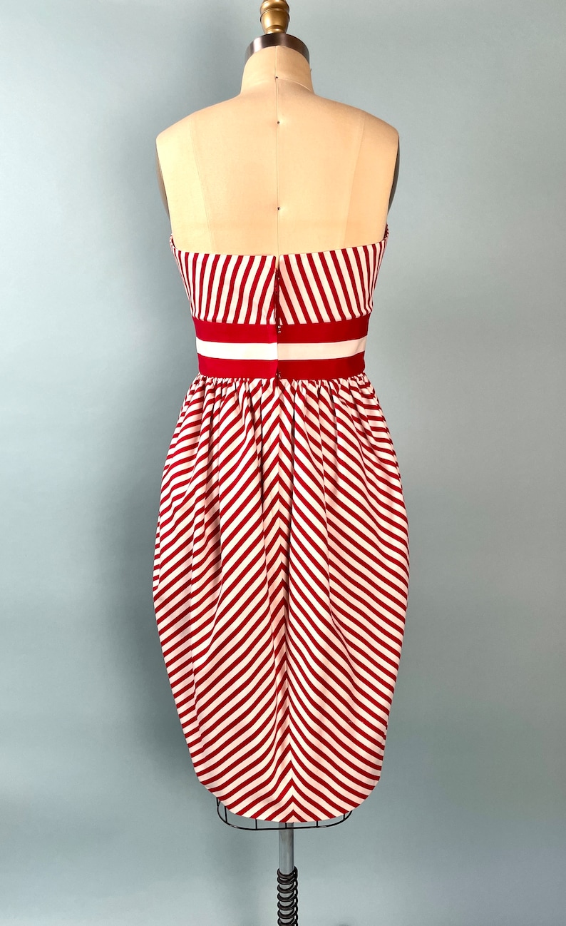 Vintage VICTOR COSTA 1980s Candy Stripe Cinch Waist Bustier Strapless Dress image 3