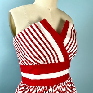Vintage VICTOR COSTA 1980s Candy Stripe Cinch Waist Bustier Strapless Dress image 4