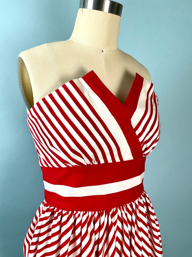 Vintage VICTOR COSTA 1980s Candy Stripe Cinch Waist Bustier Strapless Dress image 4