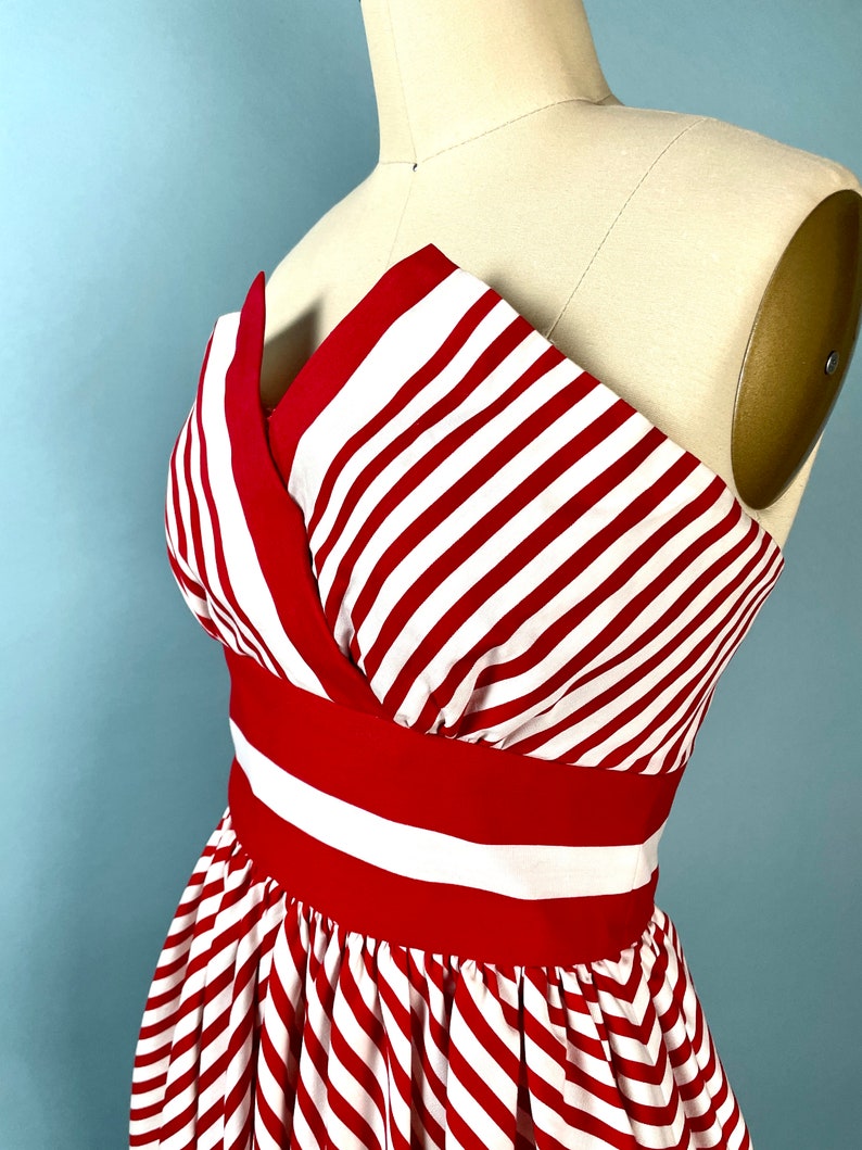 Vintage VICTOR COSTA 1980s Candy Stripe Cinch Waist Bustier Strapless Dress image 9