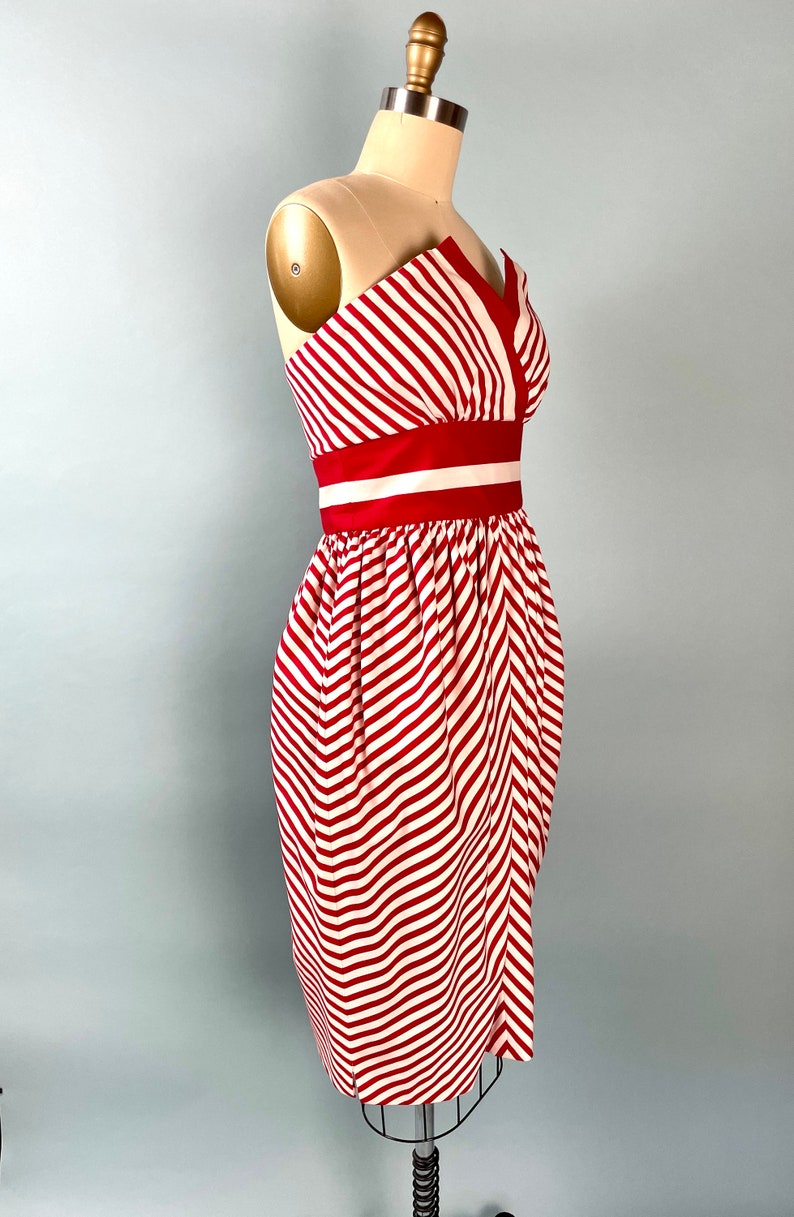 Vintage VICTOR COSTA 1980s Candy Stripe Cinch Waist Bustier Strapless Dress image 5