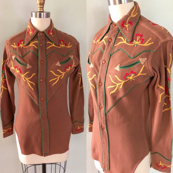 Vintage 1940s Western Embroidered Cowgirl Shirt Co