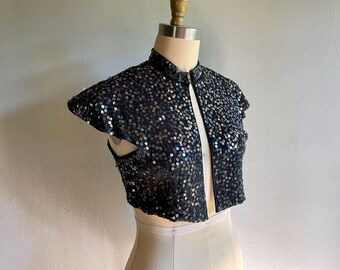 Vintage 1930s Iridescent Sequin Covered Evening Art Deco Bolero Style Jacket Top