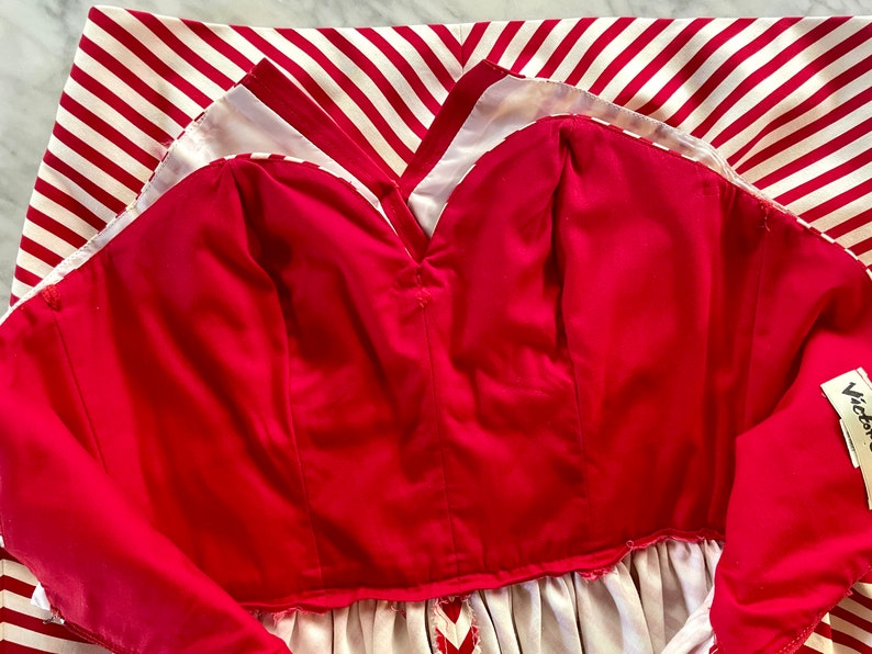 Vintage VICTOR COSTA 1980s Candy Stripe Cinch Waist Bustier Strapless Dress image 6