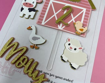Personalised Farm Cake Topper – Barn Birthday Cake Decoration – Farmyard Party Topper