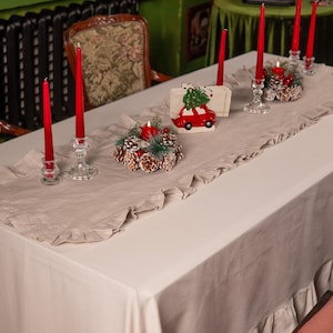 Natural ruffled Linen Table Runner – 100% Natural Linen | Elegant & Rustic Table Decor | Various Sizes and Colors