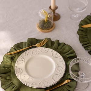 Handmade  Ruffled Linen Charger Placemat – Round 100% Linen | Farmhouse, Rustic, Boho Table Decor | Natural Colors