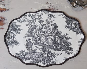 Graphite Toile de Jouy Placemat – French Style 100% Cotton Table Decor