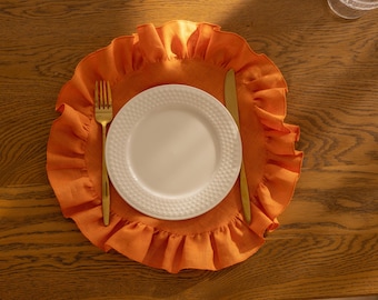 Ruffled Linen Charger Placemat – 100% Linen Table Mat | Rustic & Elegant Table Decor | Handmade | Autumn placemats
