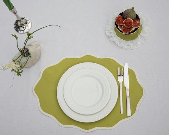 Oval Scalloped Cotton Placemats – 85% Cotton Table Mats | Handmade Rustic & Boho Table Linens | Farmhouse Dining Decor