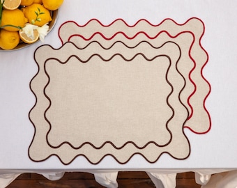 Manteles individuales de algodón beige – Mantelería rústica de estilo campestre con doble bordado