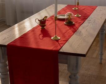 Camino de mesa de lino rojo – 100% lino natural / Decoración de mesa elegante y rústica / Decoración de Pascua