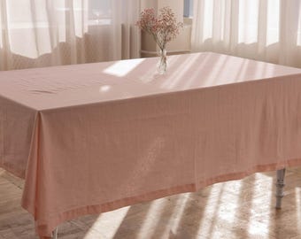 Powder Pink Linen Tablecloth –  Linen Cotton Mix Table Cover | Elegant & Rustic Table Cover | Various Sizes and Colors