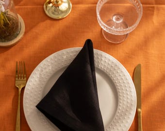 Black Linen Napkin | 100% Natural Linen Cloth Napkin | Reusable Eco-Friendly Table Napkin | Wedding Napkin | Soft Linen Table Decor