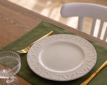 Dark Olive Linen Placemats,  Cloth Placemats, Table Placemats, Linen Table Decor