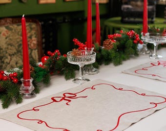 Mantel individual navideño bordado, decoración rústica para mesa festiva