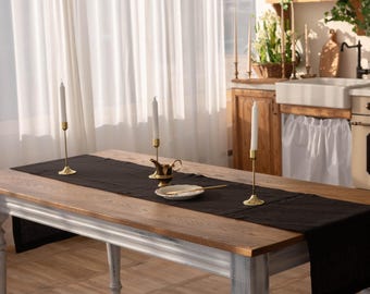 Camino de mesa de lino negro – 100% lino natural / Decoración de mesa elegante y rústica / Varios tamaños y colores