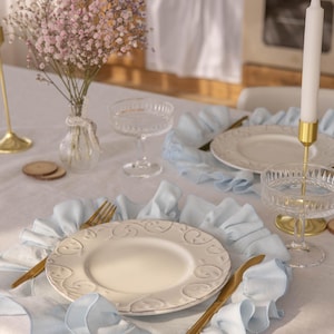 Handmade Round Linen Placemat – Ruffled 100% Linen Charger | Rustic Farmhouse Table Decor | Various Colors