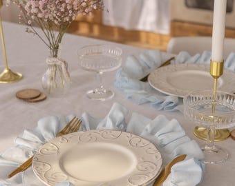 Round Ruffled Linen Placemat – Rustic Linen Charger | Farmhouse & Cottagecore Table Decor