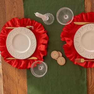 Red Ruffled Linen Charger Placemat – 100% Linen Table Mat | Rustic & Elegant Table Decor | Handmade | Multiple Colors