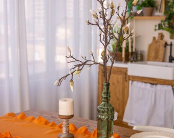 Camino de mesa de lino con volantes naranja - Lino 100 % natural / Regalo de Halloween y otoño / Regalo de inauguración de la casa