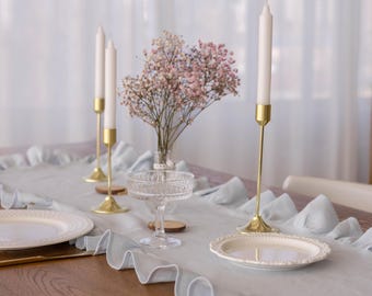 Sky ruffled Linen Table Runner – 100% Natural Linen | Wedding runner  | Farmhouse Housewarming Gift
