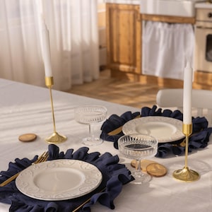 Handmade Round Linen Placemat – Ruffled 100% Linen Charger | Rustic Farmhouse Table Decor | Various Colors