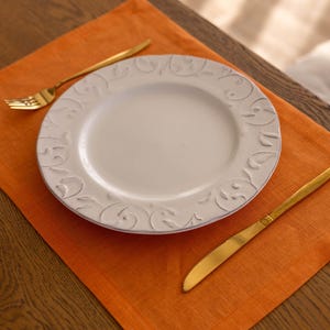 Orange Linen Table Placemats – Heavyweight Cloth | Rustic Handmade Table Linens | Elegant Table Decor | Custom Colors | Cloth Placemats