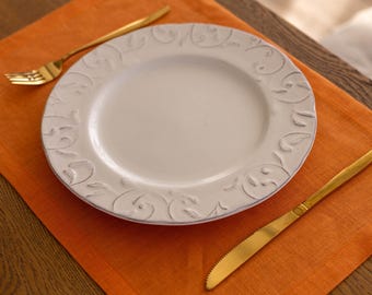 Orange Linen Placemats – Rustic Handmade Table Linens | Elegant Table Decor