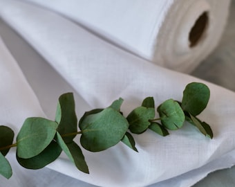 White linen fabric, 200 g/m2, medium weight, wide roll 150 cm, Fabric by the yard or meter, 100% European flax