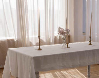 Wit linnen tafelkleed | 100% linnen tafelkleed | Dineren, bruiloft, boerderijdecoratie | Aangepaste formaten en kleuren