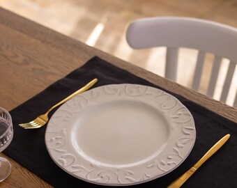 Black Linen Placemats Set – Cloth Placemats for Table Decor | Washable Placemats